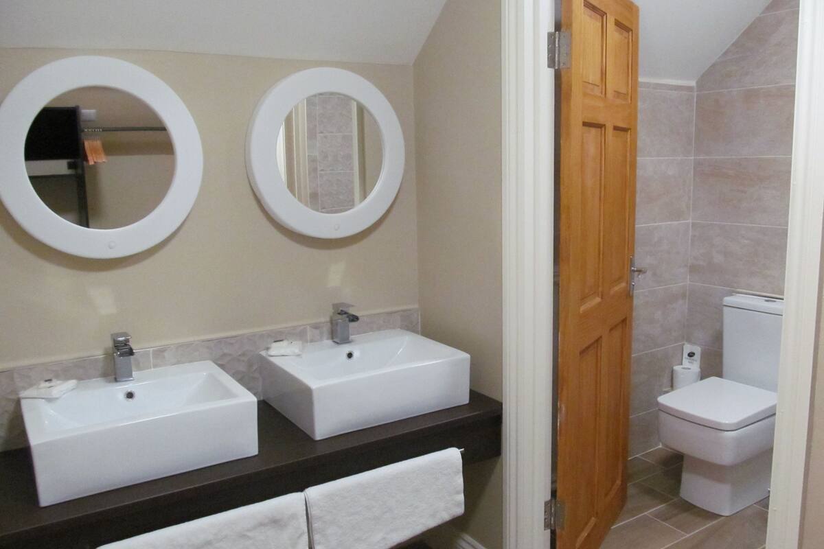 free toiletries, hair dryer, towels