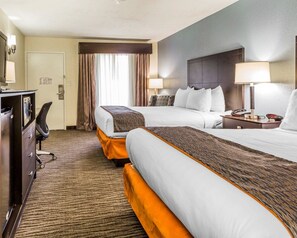 Pillowtop beds, desk, laptop workspace, blackout drapes