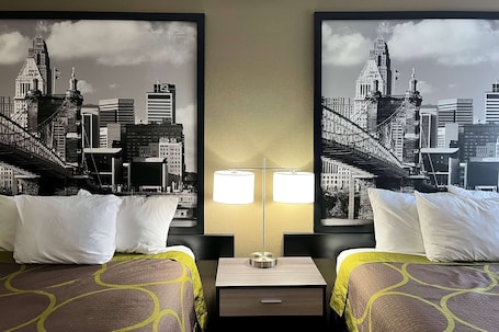 Desk, blackout drapes, iron/ironing board, free cribs/infant beds