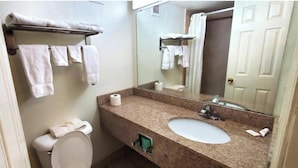 A bathroom with a toilet, sink, and towel rack.