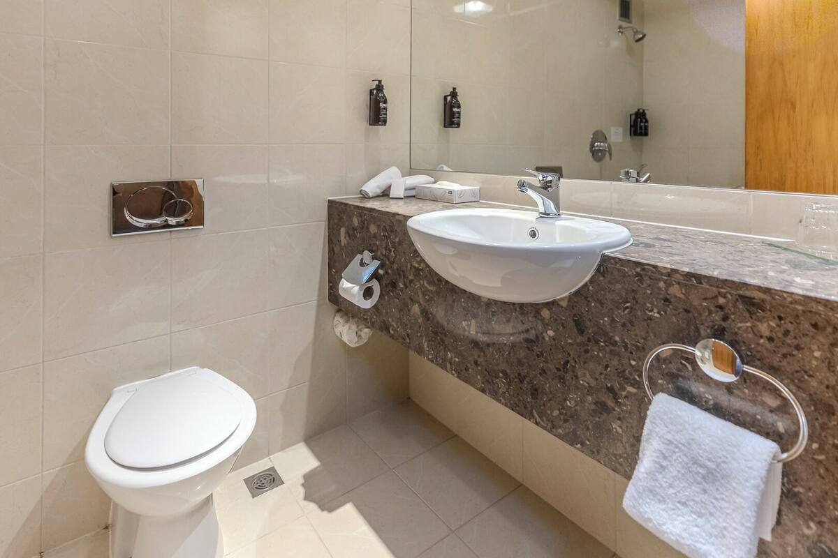 standard room, 2 single beds | bathroom | eco-friendly toiletries, hair dryer, towels, soap