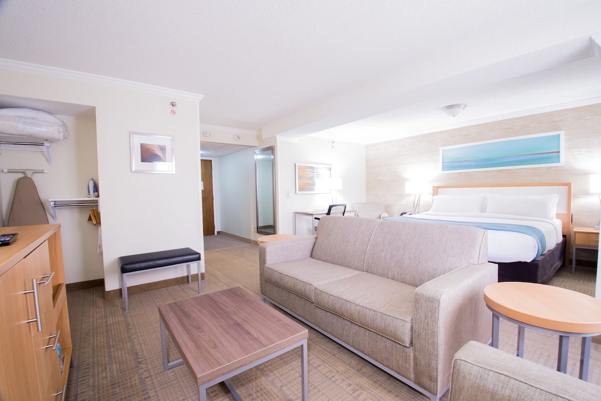 1 bedroom, desk, laptop workspace, iron/ironing board