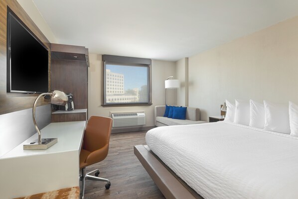 In-room safe, desk, laptop workspace, blackout curtains