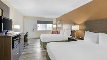 Standard Room, 2 Queen Beds, Non Smoking, Refrigerator & Microwave | 1 bedroom, desk, laptop workspace, blackout curtains