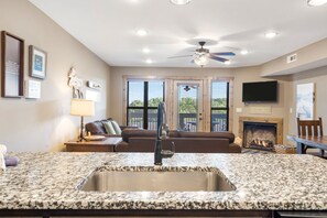 3-BD Lake View Condo - Walk-In Level - 1110 | Private kitchen | Full-size fridge, microwave, oven, stovetop