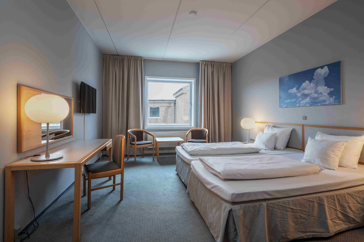 Hypoallergeen beddengoed, een bureau, verduisterende gordijnen