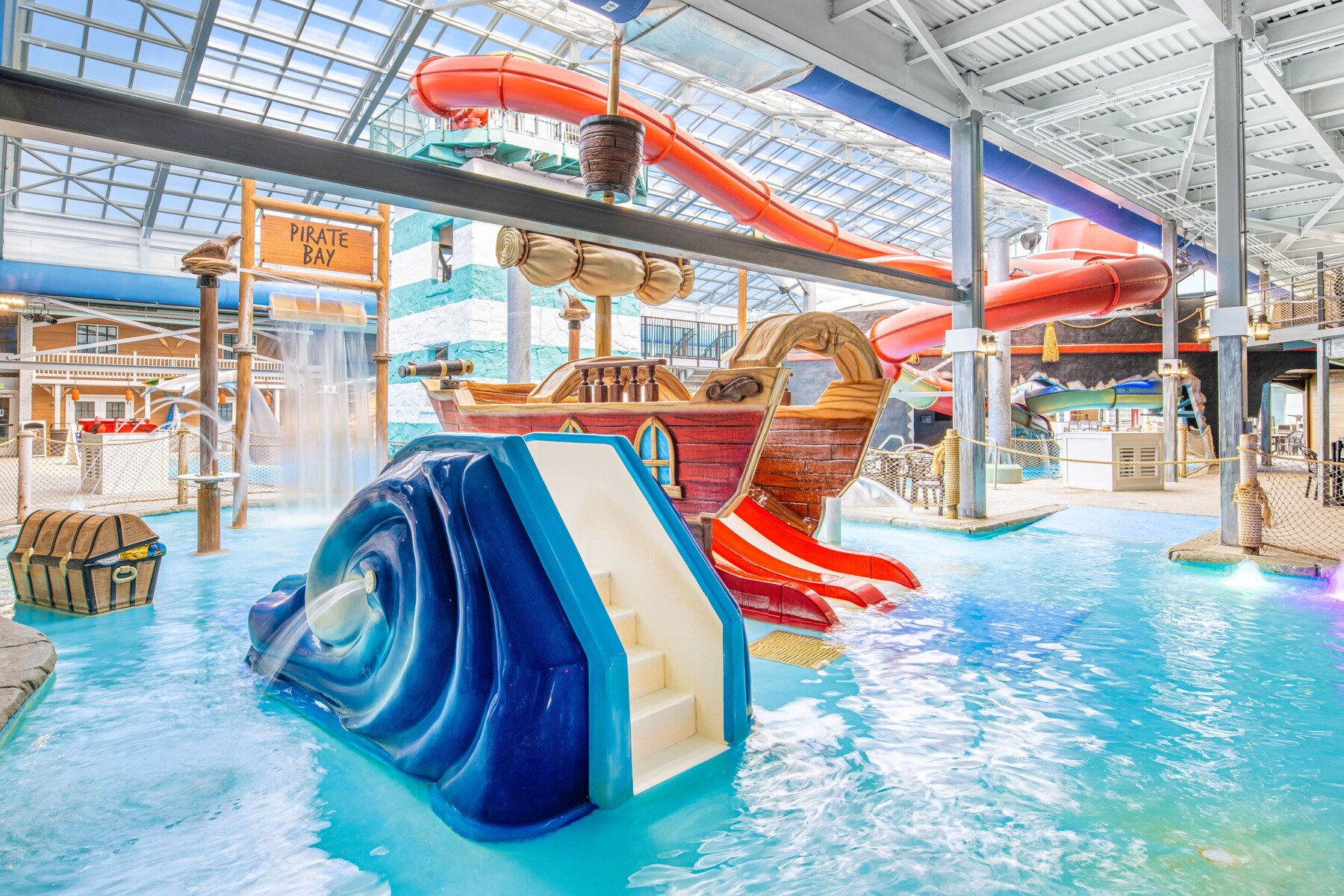 Indoor pool, outdoor pool, pool umbrellas, sun loungers
