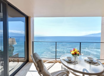 Hotel room view looking out at Aston Mahana at Kaanapali