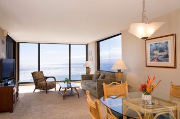 Room, 2 Bedrooms, 2 Bathrooms, Oceanfront | In-room safe, individually decorated, desk, laptop workspace at Aston Mahana at Kaanapali