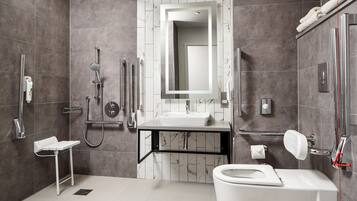 Shower, towels, soap, shampoo
