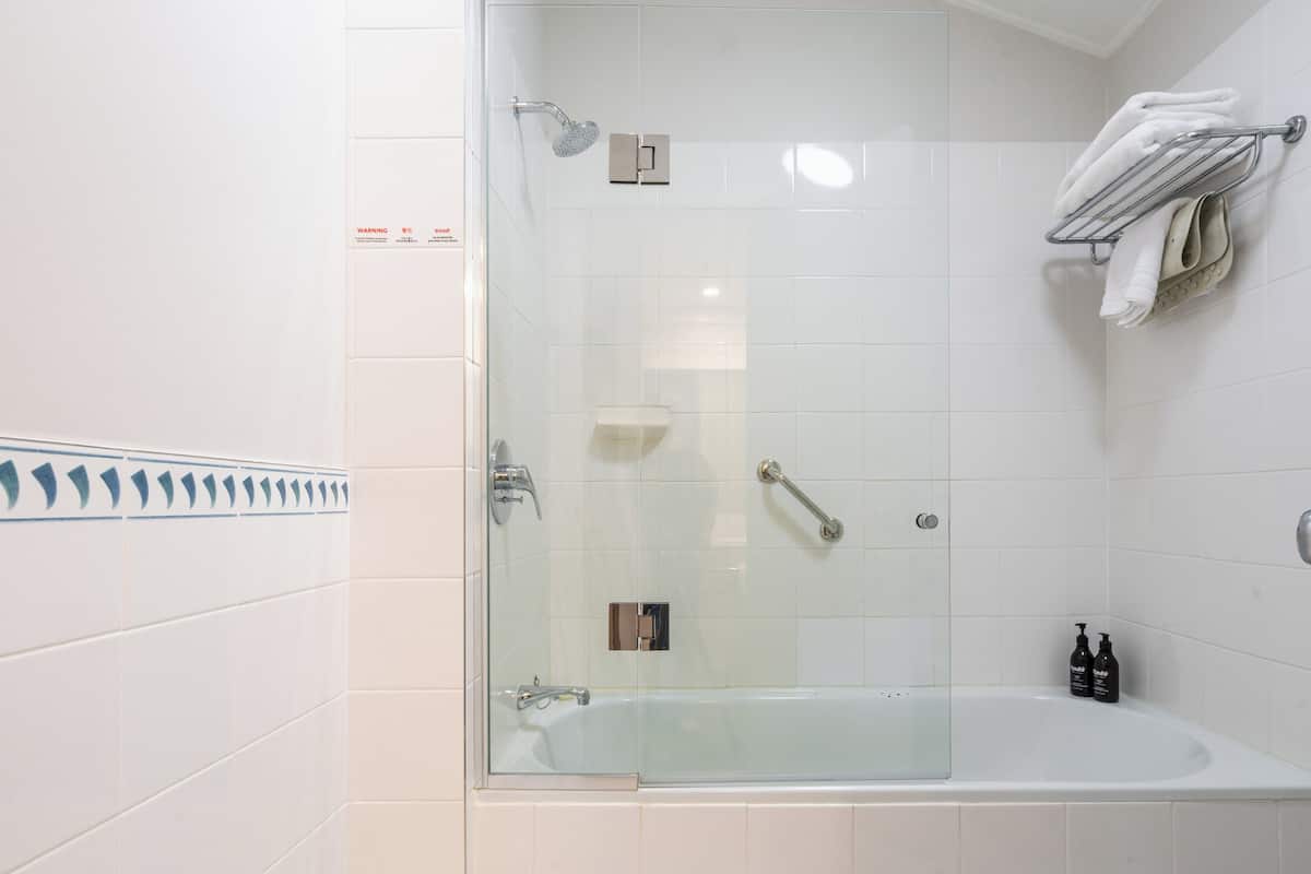 Shower, eco-friendly toiletries, hair dryer, towels