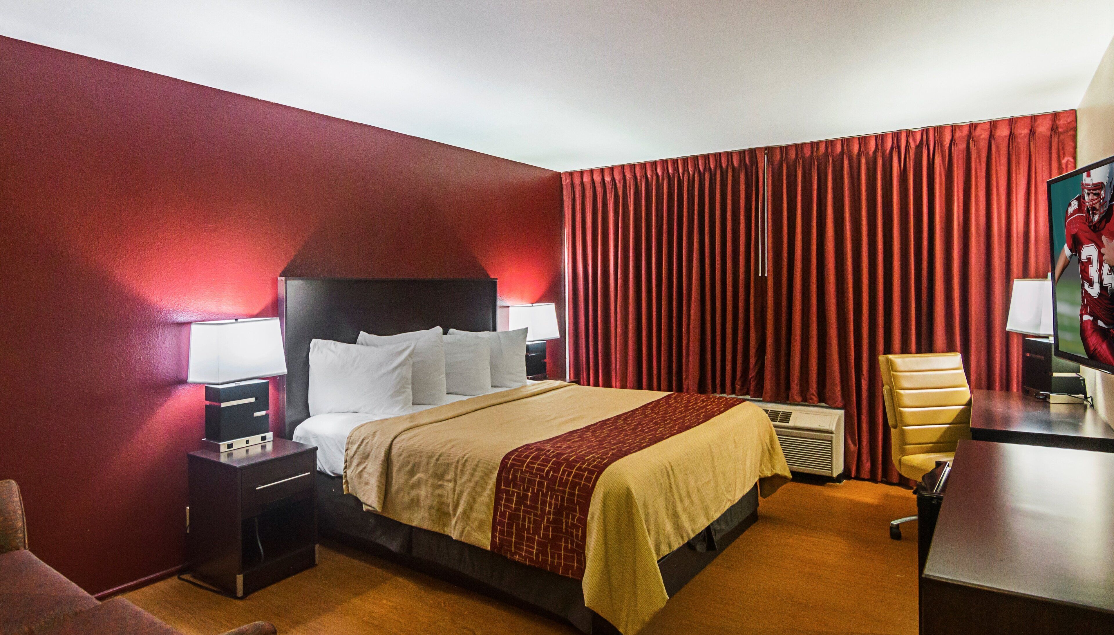 Desk, blackout drapes, iron/ironing board, free WiFi