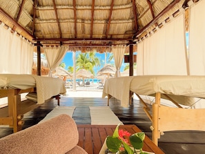 Body treatments, beach massages, body wraps, body scrubs, facials