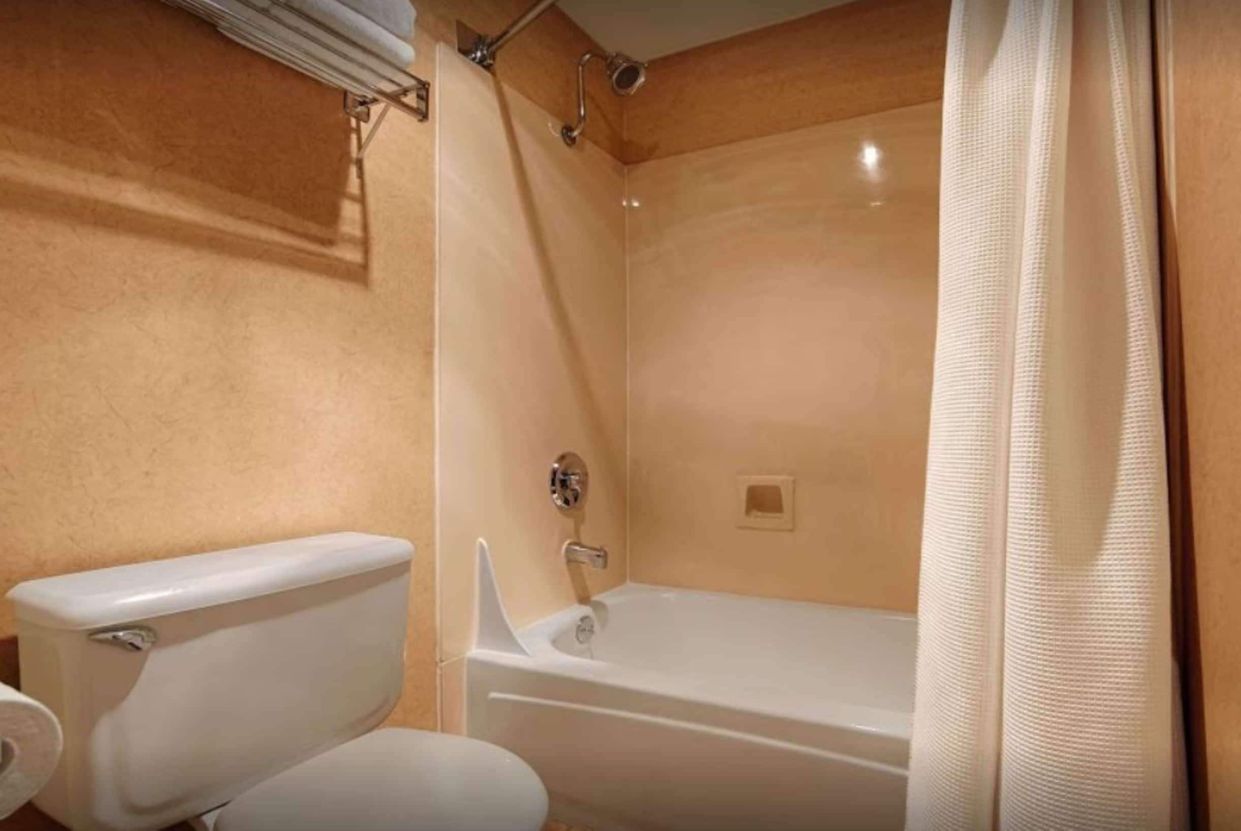 Un baño con inodoro, bañera y ducha.