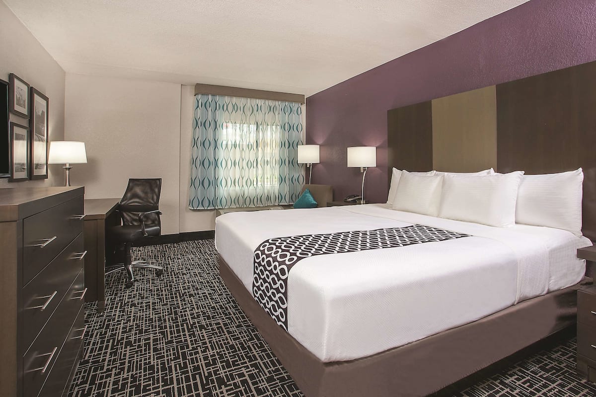 Premium bedding, pillowtop beds, desk, laptop workspace
