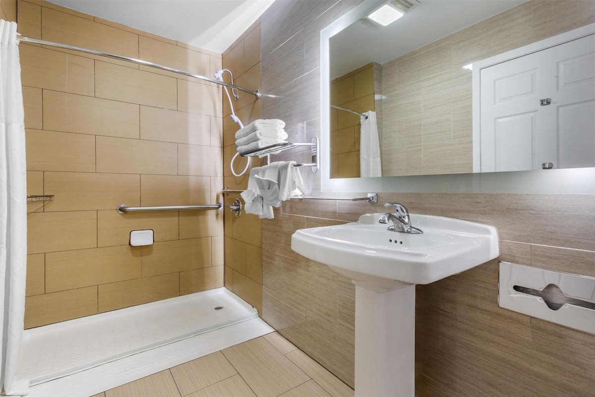 free toiletries, hair dryer, towels, soap