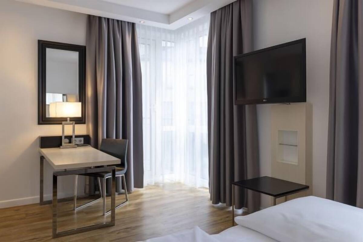 In-room safe, desk, laptop workspace, blackout curtains