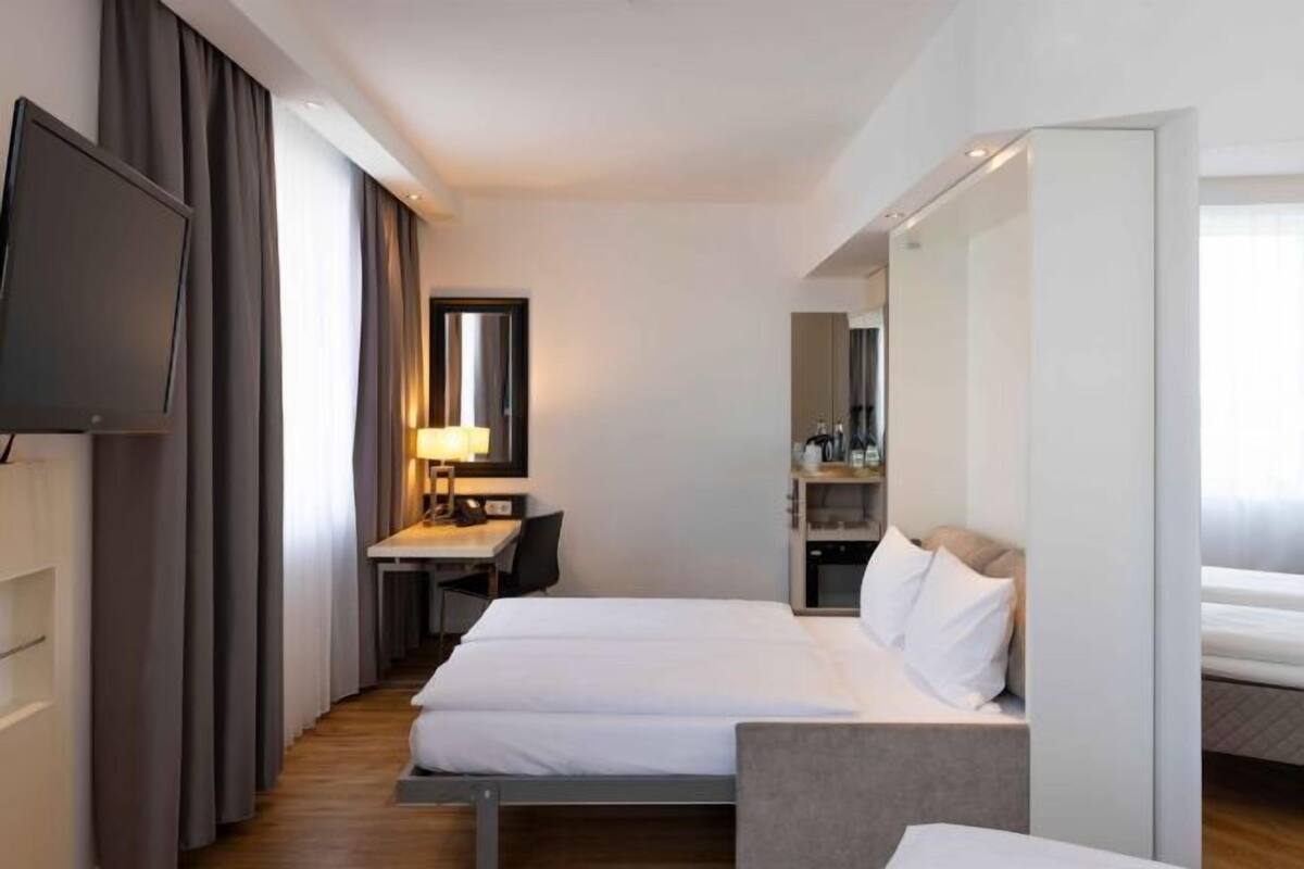 In-room safe, desk, laptop workspace, blackout curtains