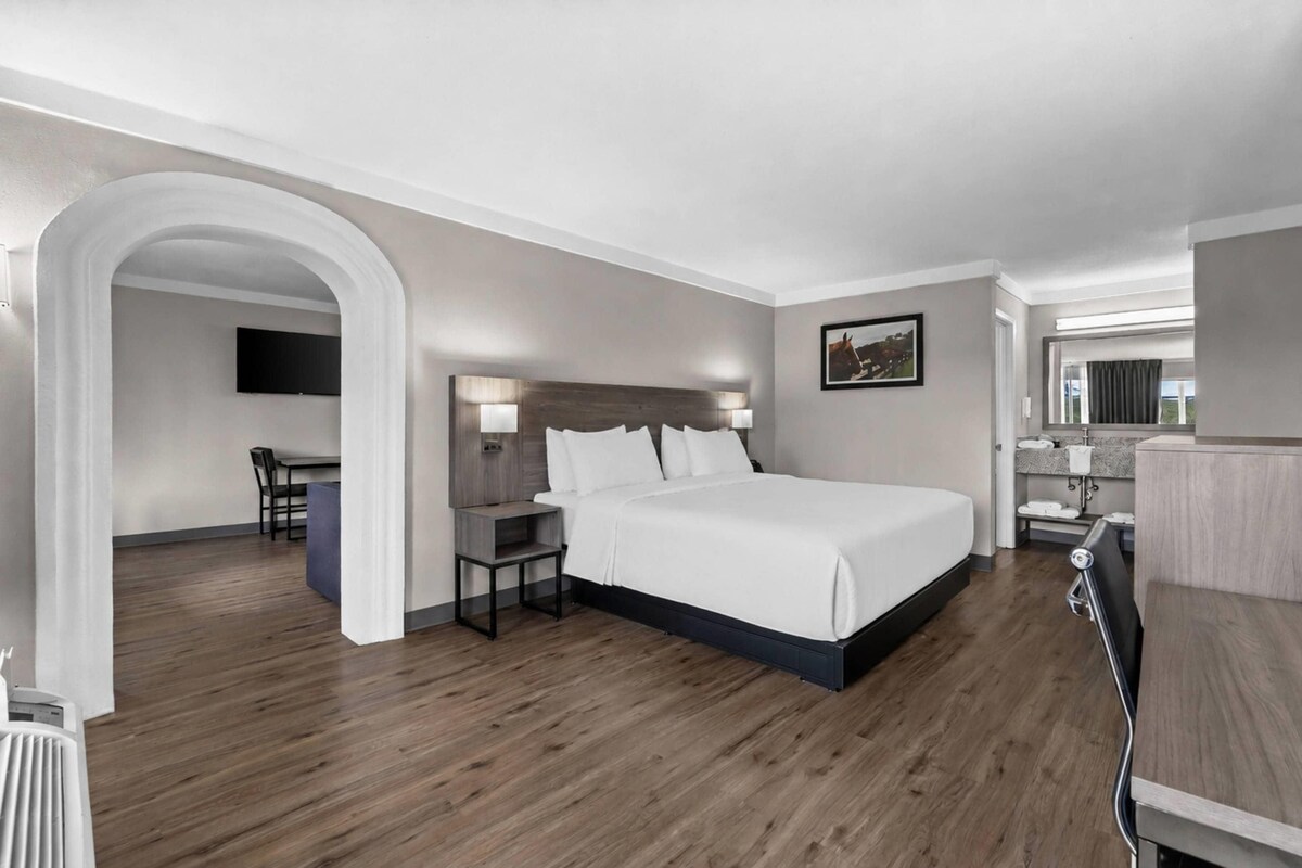 Premium bedding, desk, blackout curtains, soundproofing