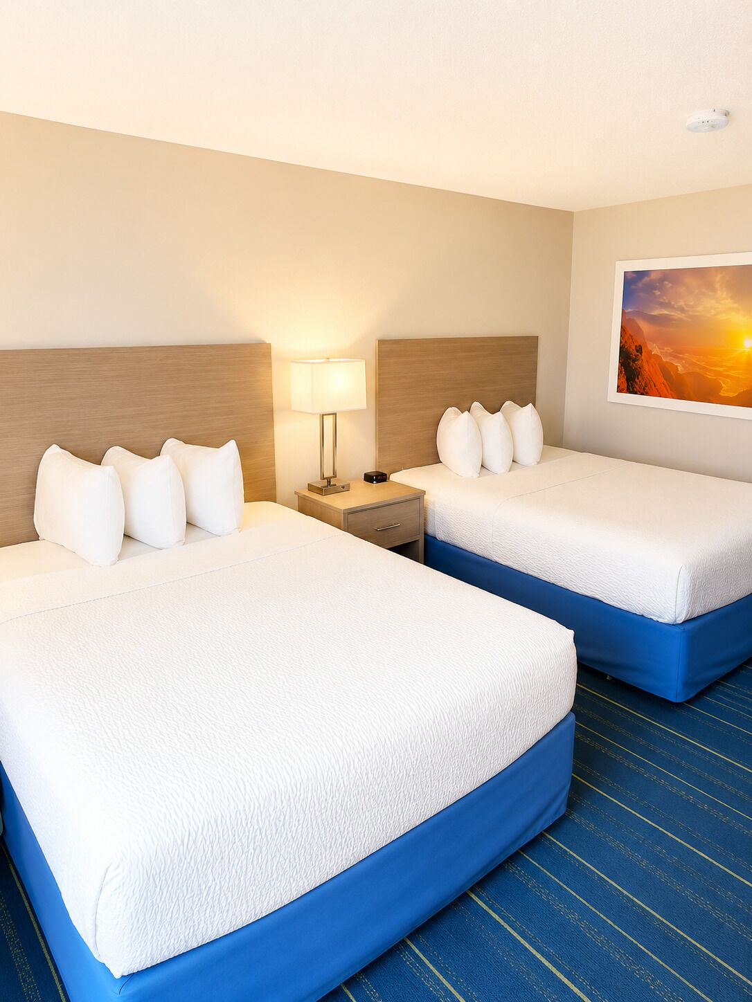 Premium bedding, desk, laptop workspace, free WiFi