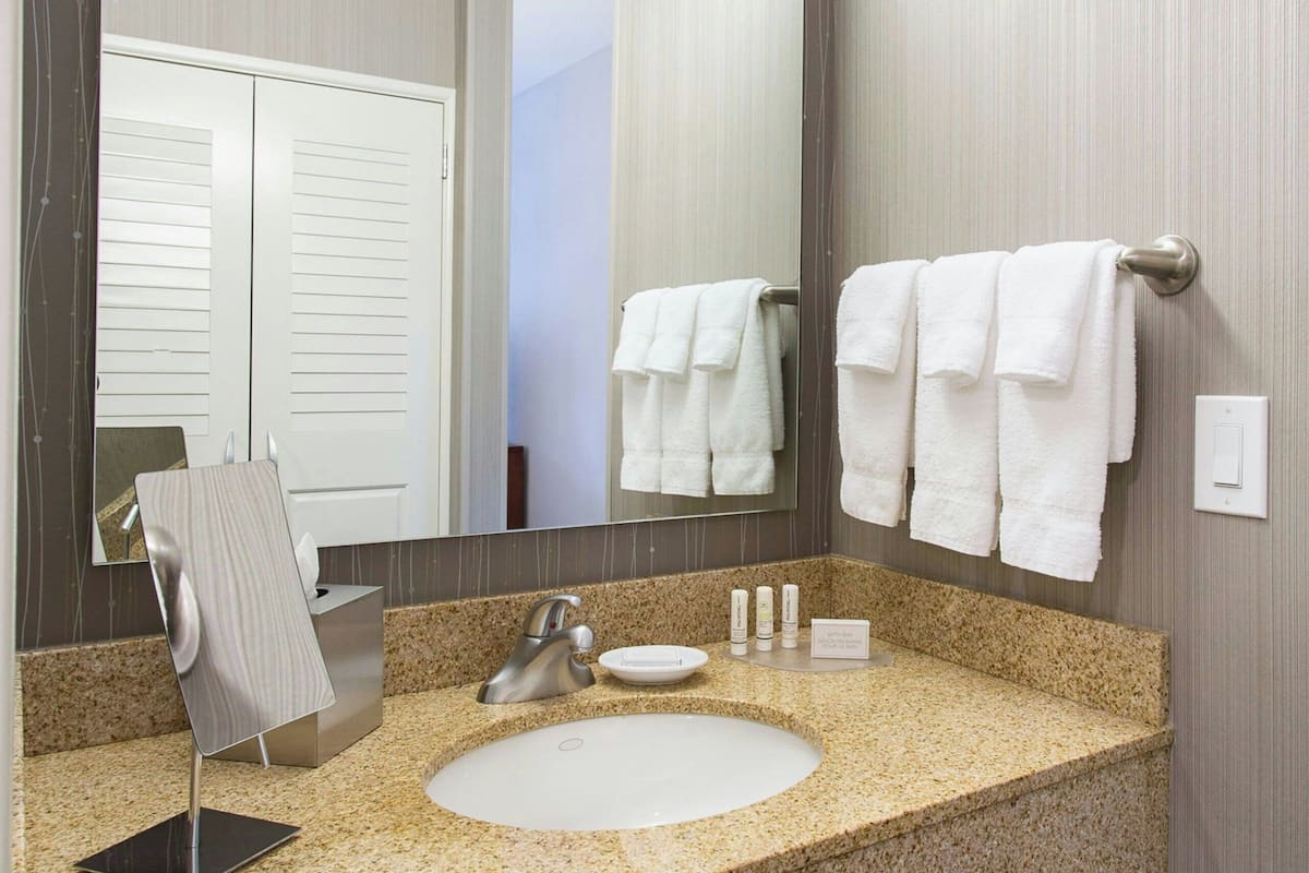 free toiletries, hair dryer, towels, soap