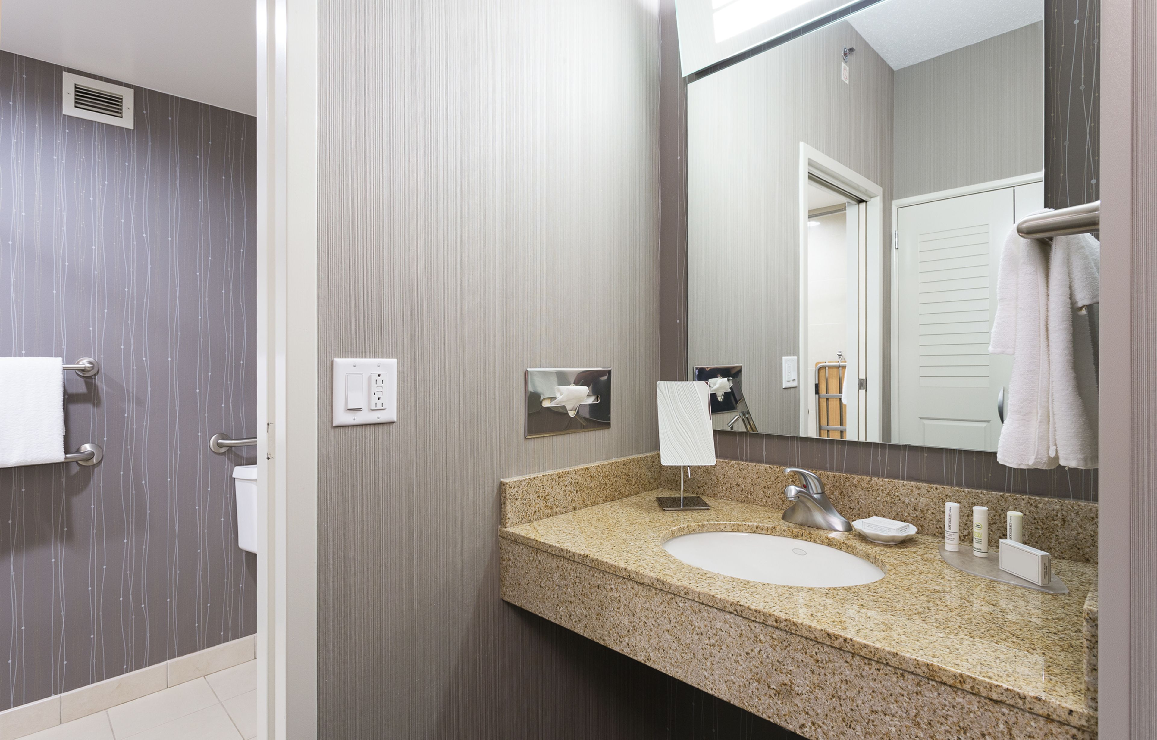 free toiletries, hair dryer, towels, soap