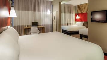 Pillow-top beds, desk, laptop workspace, soundproofing