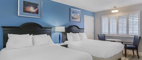 Pillowtop beds, desk, laptop workspace, blackout drapes
