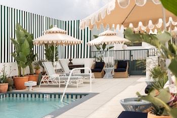 Outdoor pool, open 7 AM to 6:00 PM, free cabanas at Palihouse West Hollywood