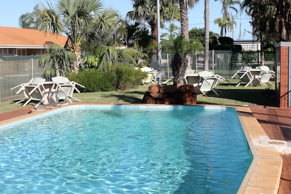 Outdoor pool, sun loungers