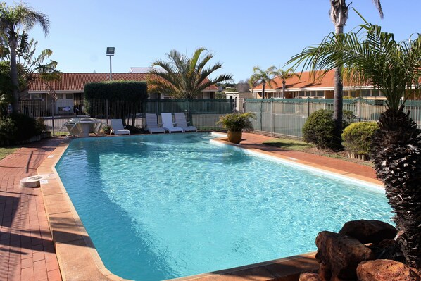 Outdoor pool, pool loungers