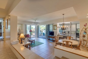 Garden Villa 1 Bedroom 2 Bath | Living area | 32-inch flat-screen TV with cable channels, TV