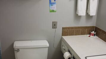 A bathroom with a toilet, a sink, and a towel rack.