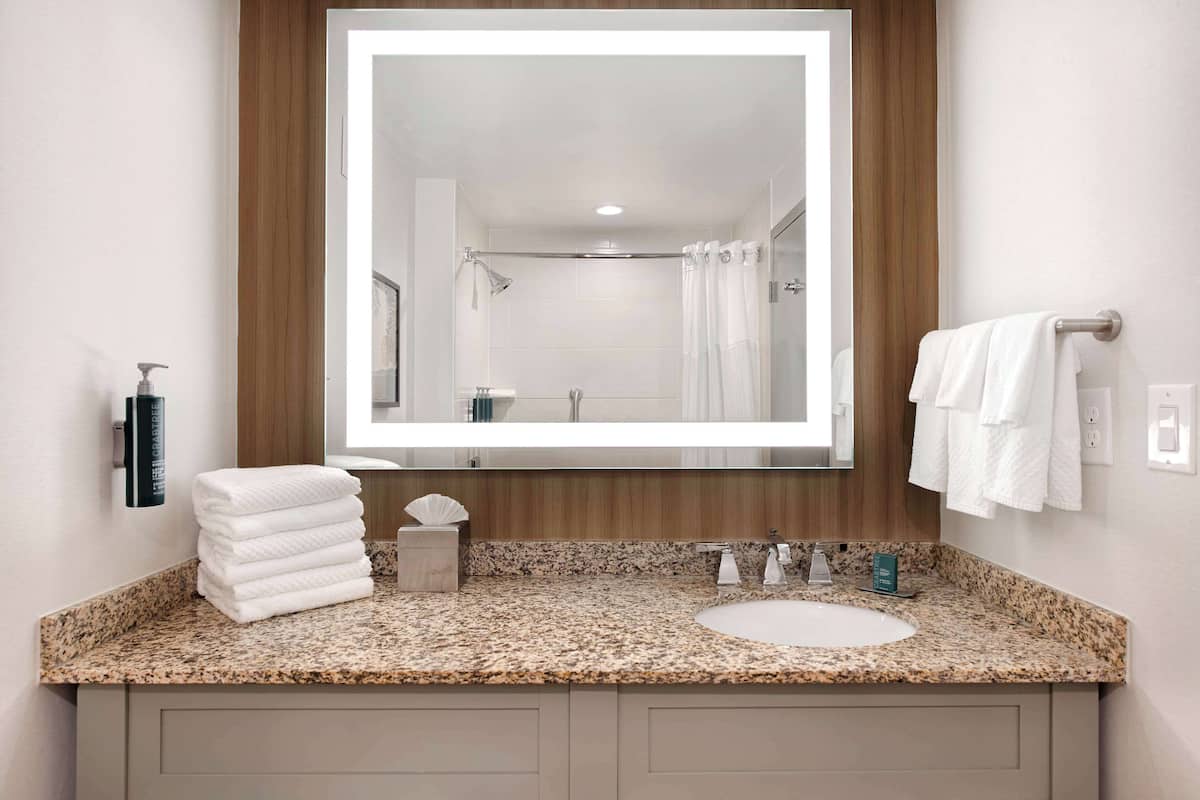 free toiletries, hair dryer, towels