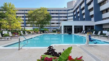 Indoor pool, seasonal outdoor pool, open 8:00 AM to 10 PM, sun loungers