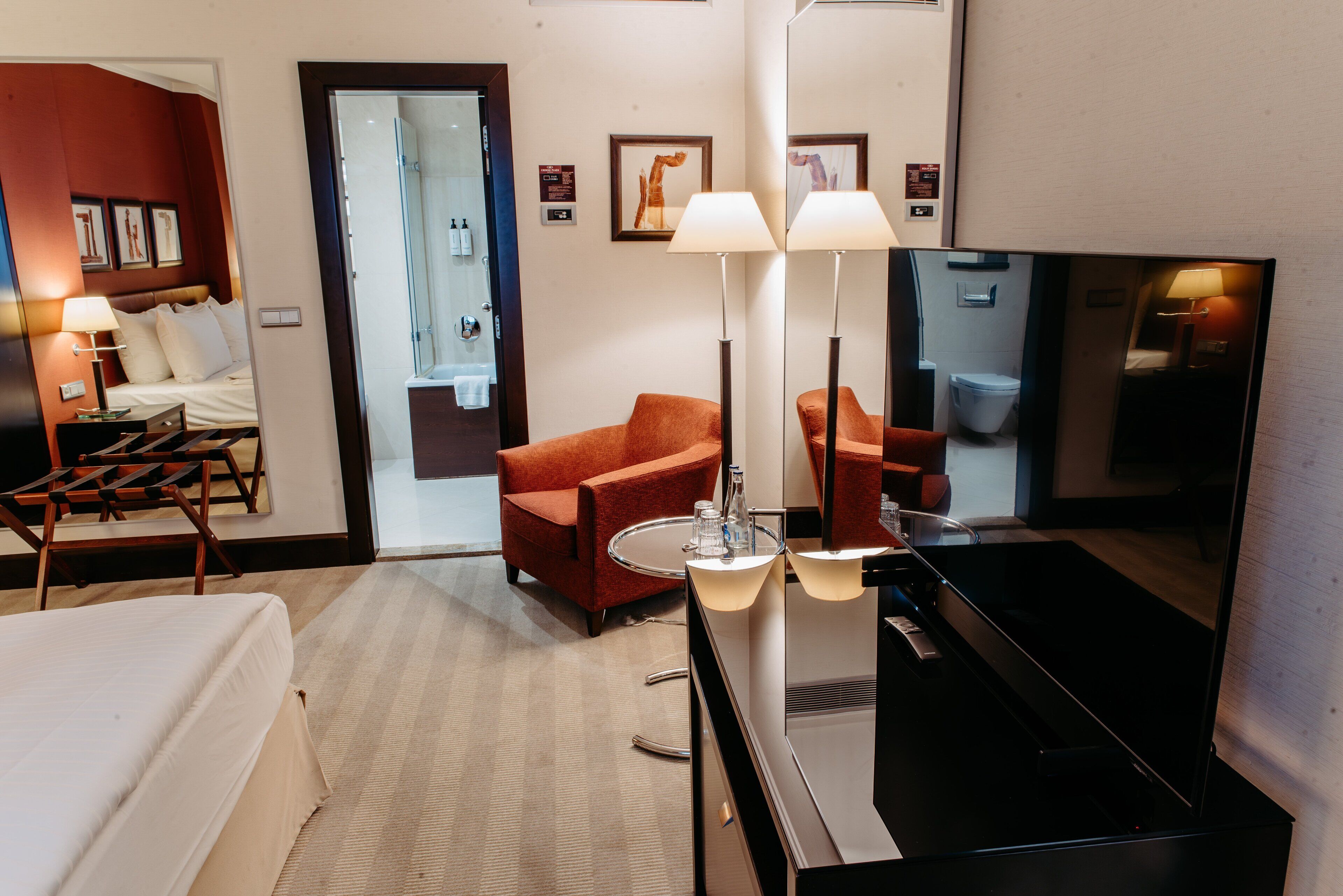 Hypo-allergenic bedding, down duvets, Select Comfort beds, minibar