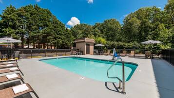 Seasonal outdoor pool, open 7:00 AM to 9:00 PM, pool umbrellas