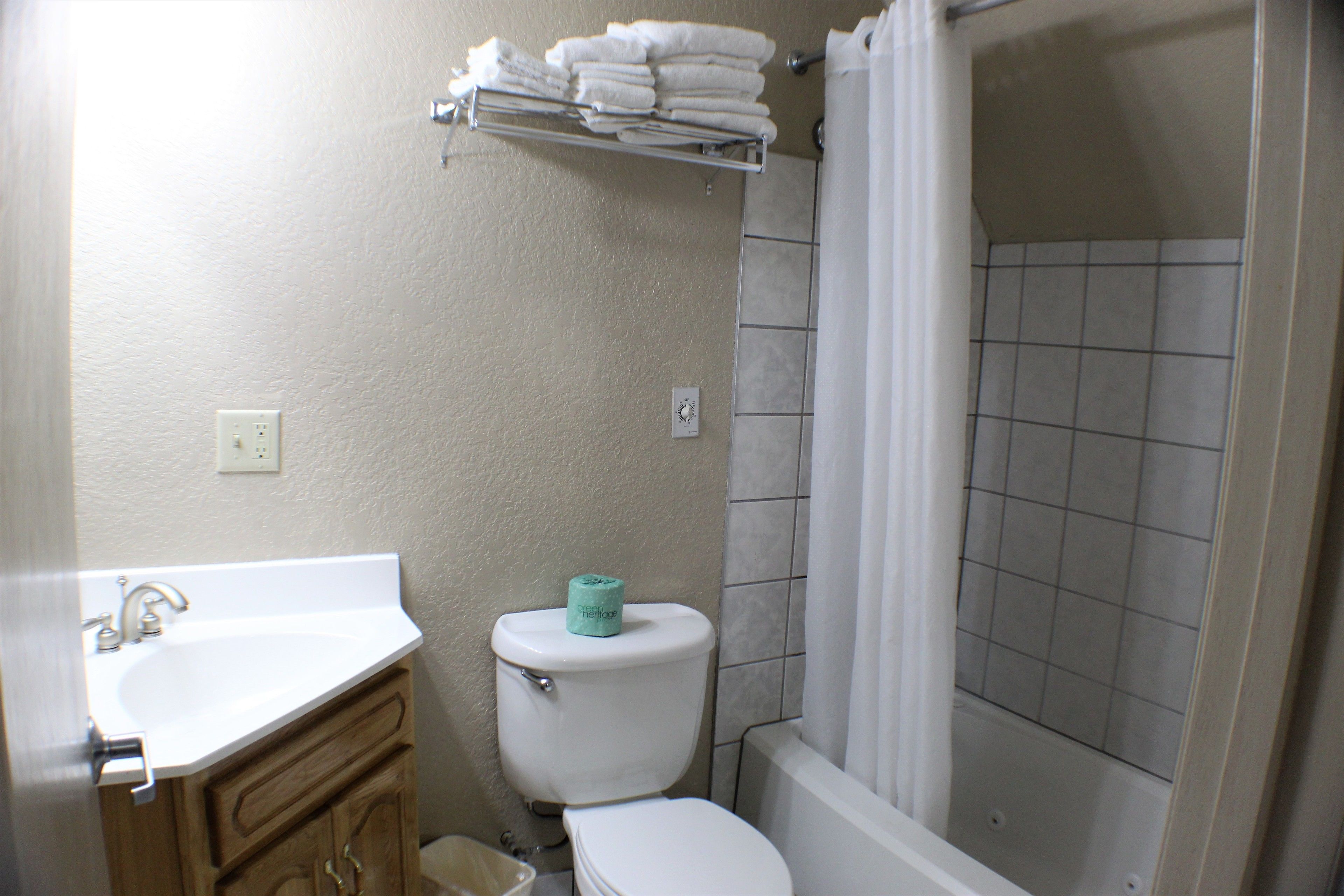 Une salle de bain avec un lavabo, des toilettes et une douche.