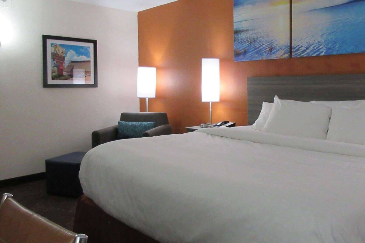 Premium bedding, down comforters, pillowtop beds, desk