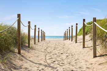 Beach nearby, white sand, beach towels at Waldorf Towers South Beach