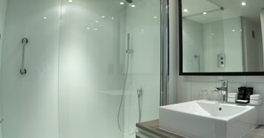 Eco-friendly toiletries, hair dryer, towels