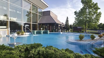 2 indoor pools, outdoor pool, pool loungers