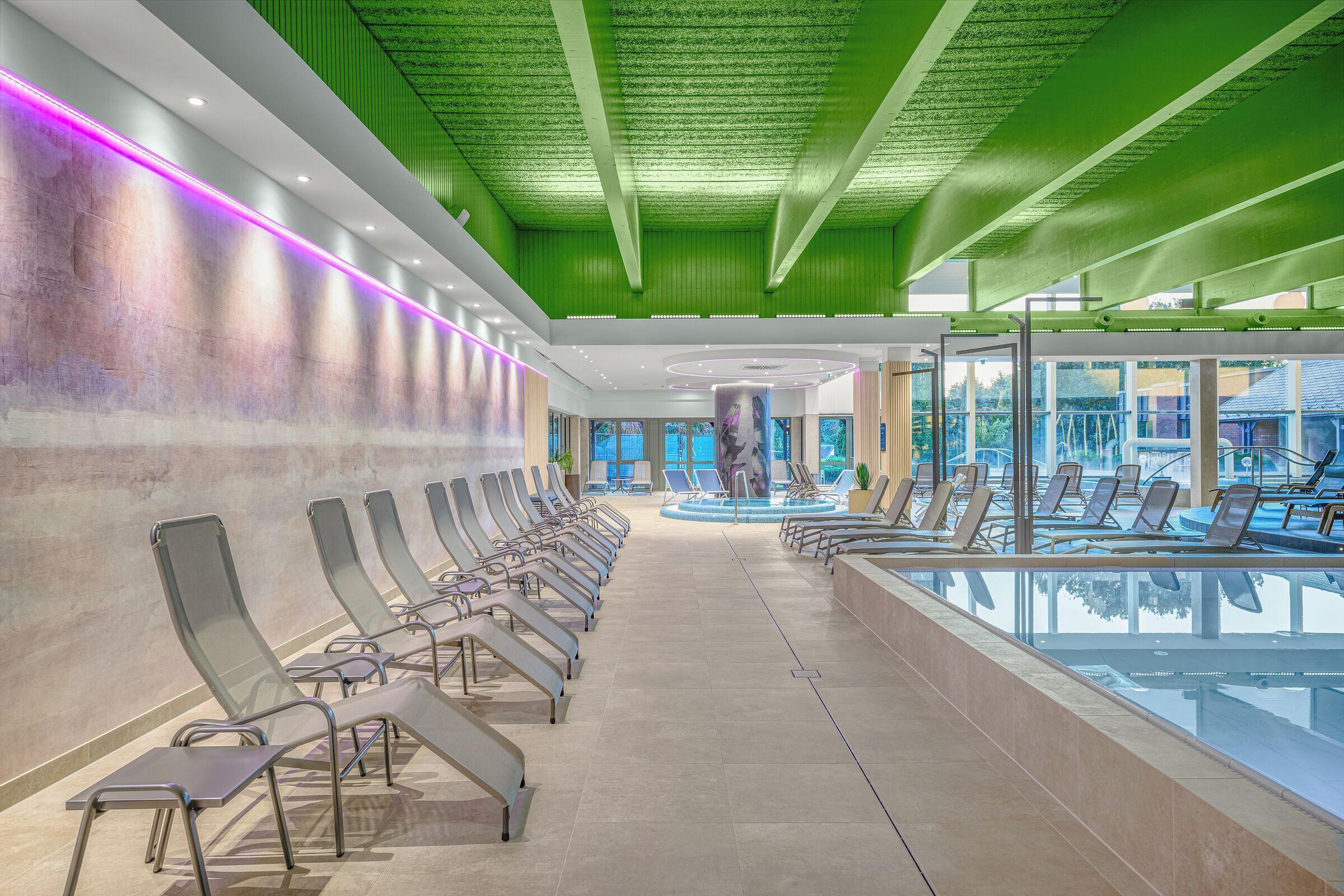 2 indoor pools, outdoor pool, pool loungers