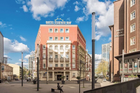 Experience the classic European charm of Hotel Essener Hof, featuring a symmetrical facade and central entrance.