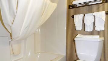 Combined shower/bathtub, designer toiletries, hair dryer, bidet