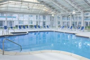 Indoor pool, open 8:00 AM to 10:00 PM, sun loungers