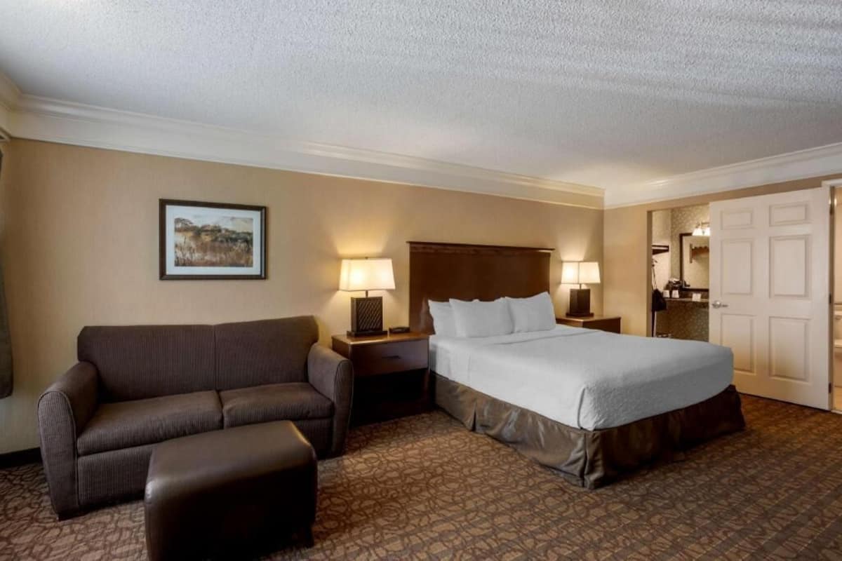 Premium bedding, pillow-top beds, desk, laptop workspace