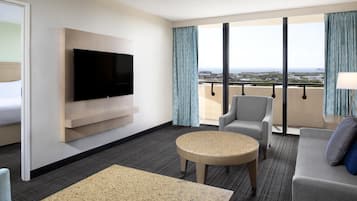 55-inch flat-screen TV with cable channels, TV, pay films