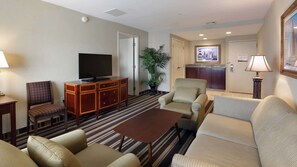 43-inch flat-screen TV with satellite channels