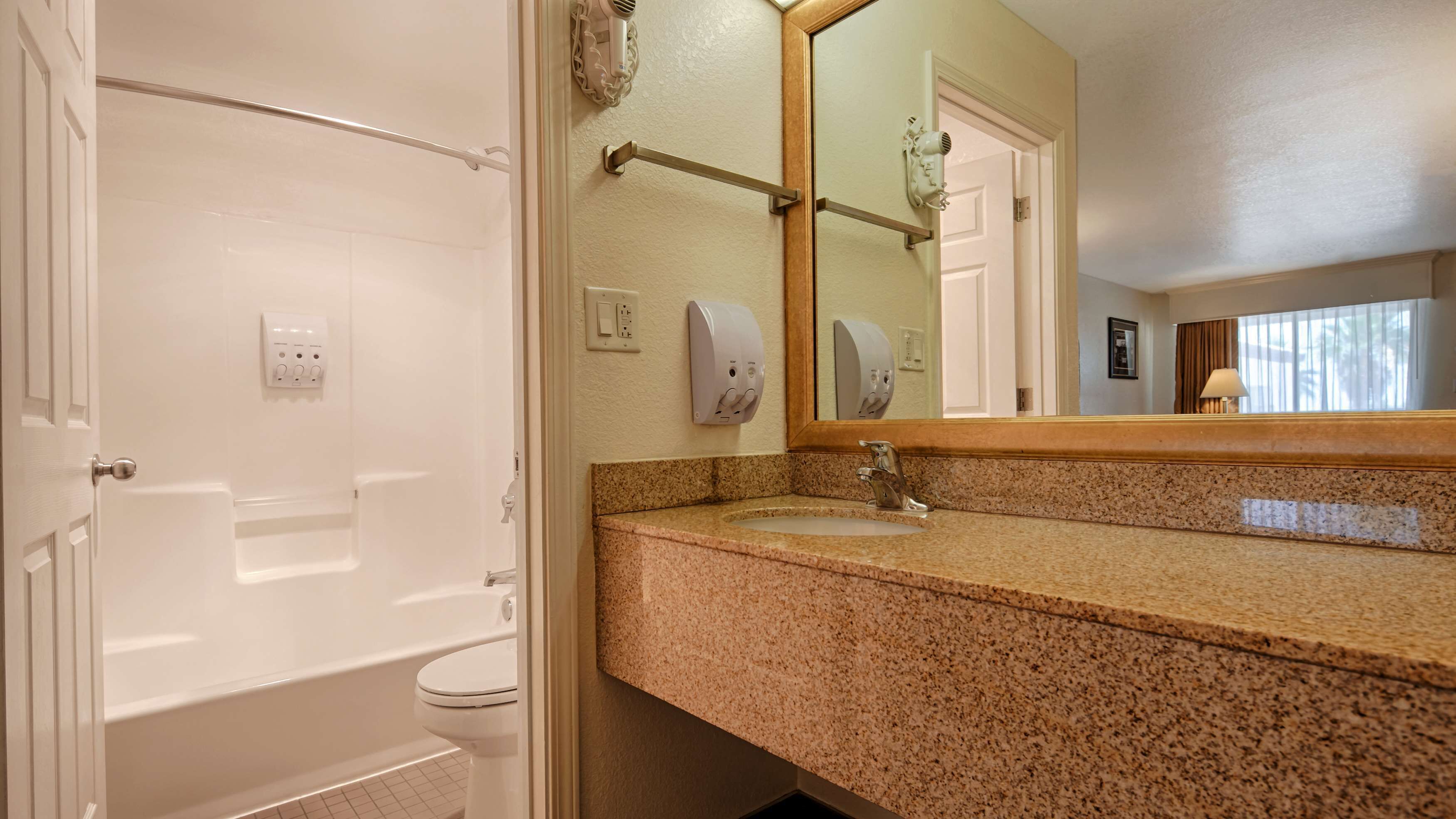 free toiletries, hair dryer, towels